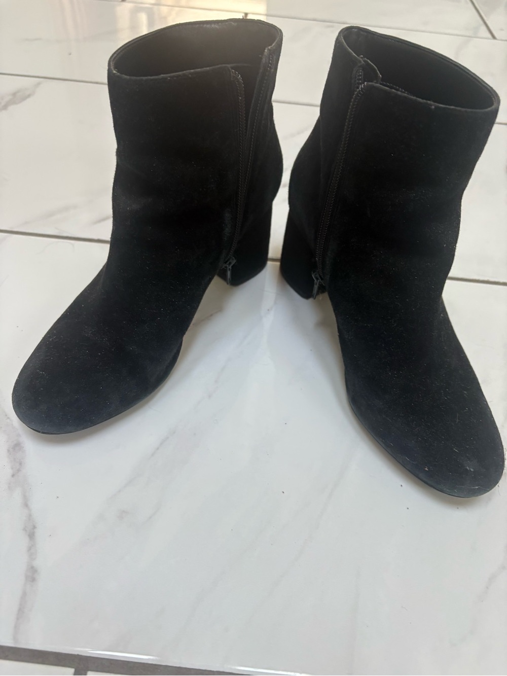INC International Concepts Black Suede Ankle Booties with Block Heel